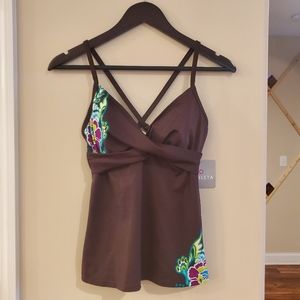 Athleta Activewear Swimming Top Tankini With Bra Brown 36B / 34C